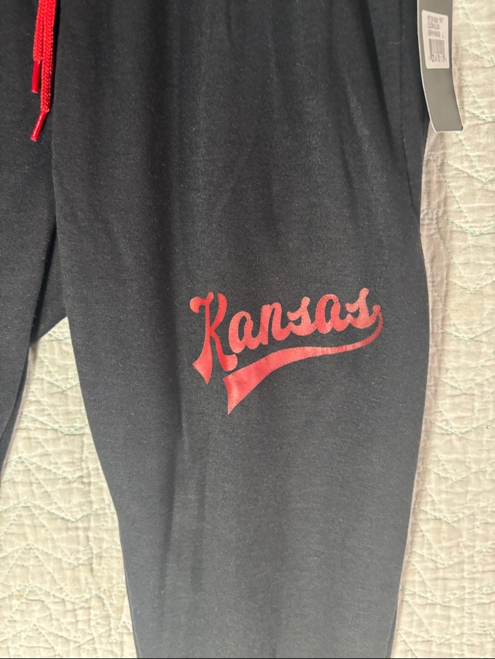 Black Women's Track Joggers with Red Accents - Kansas Script - Picture 5 of 7